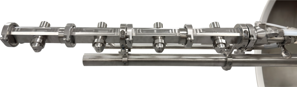 Manifold spray bar with 4 AT Spray guns.